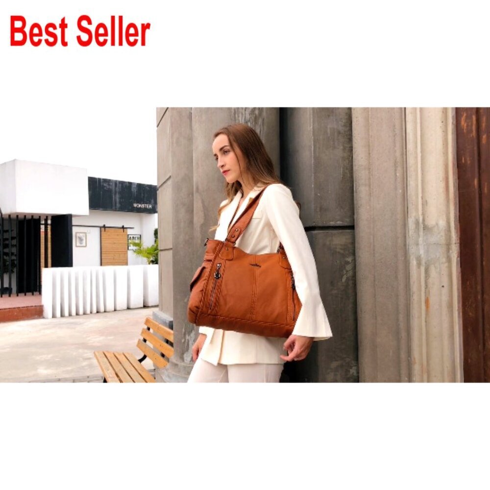 Faux Leather Hobo Handbag with Adjustable Shoulder Strap, Tote - Picture 7 of 7